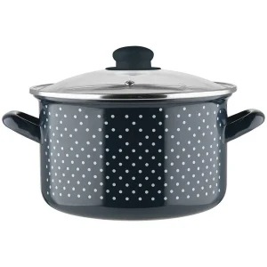 Emalia Retro Dark Blue kookpan – 22 cm – 5,3 L – Donkerblauw/Wit – Geëmailleerd staal – Inclusief glazen deksel