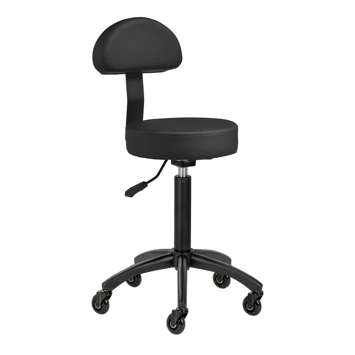Gabbiano D026 Kappersstoel Zwart – Ergonomische Cosmetische Kruk met Rugleuning – Verstelbaar – Op Wielen - Afbeelding 2