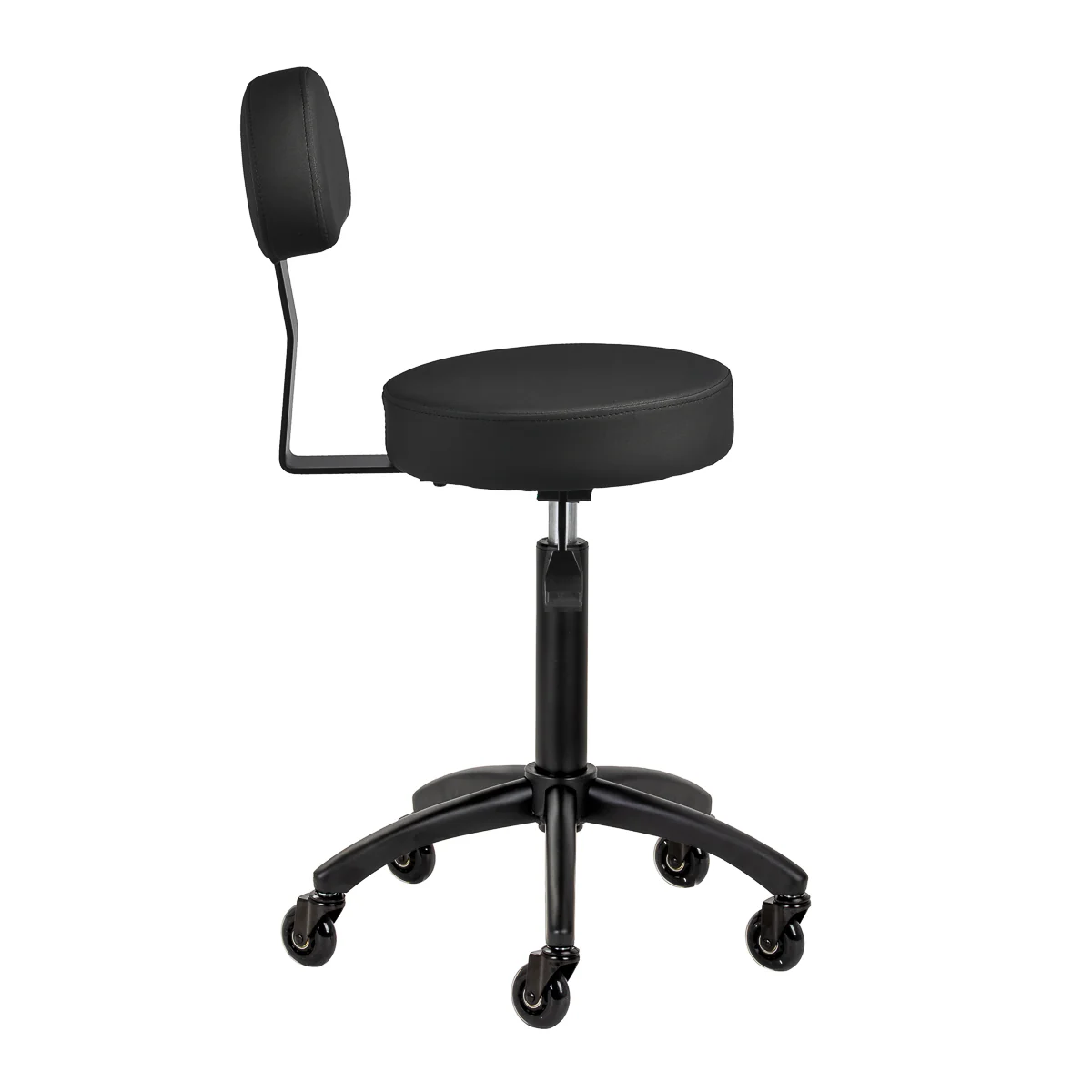 Gabbiano D026 Kappersstoel Zwart – Ergonomische Cosmetische Kruk met Rugleuning – Verstelbaar – Op Wielen - Afbeelding 5