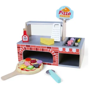 Ecotoys 34-delige houten pizzaria speelgoed set inclusief accessoires