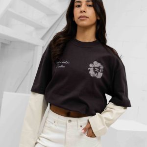 Jorcustom Flowers Double Layered Longsleeve T-Shirt Dames Bruin/Beige