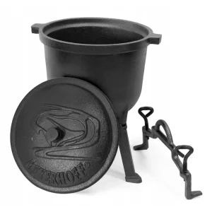 Meyerhoff Outdoor Dutch Oven 10 L – Gietijzeren Heksenketel met Deksel & Afneembare Poten – Voor Kampvuur of Open Vuur – Zwart