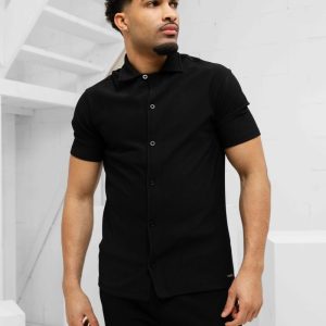 Malelions Ribbed Camp Collar Zomerset Heren Zwart