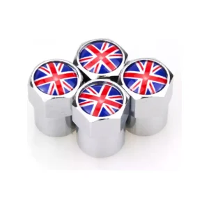 TT-products ventieldoppen aluminium Britse vlag zilver 4 stuks