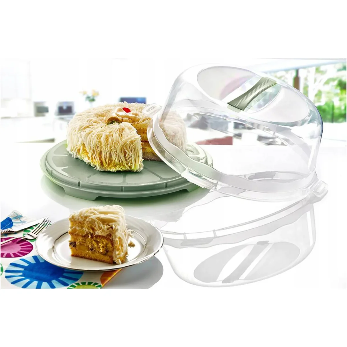 Dunya Lock & Fresh Ronde Taartdoos – Taart Bewaardoos 30 cm – Met Handvat & Vergrendeling – BPA-vrij – Vershouddoos & Snijhulp voor 12 Stukken - Afbeelding 9