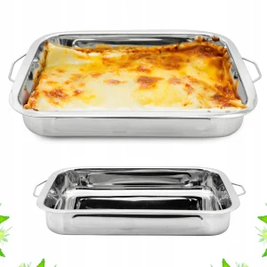 Tragar Lasagneschaal RVS – 30x23x5 cm – Met Handvatten – Grote Ovenschaal – Roestvrij Staal – Rechthoekig