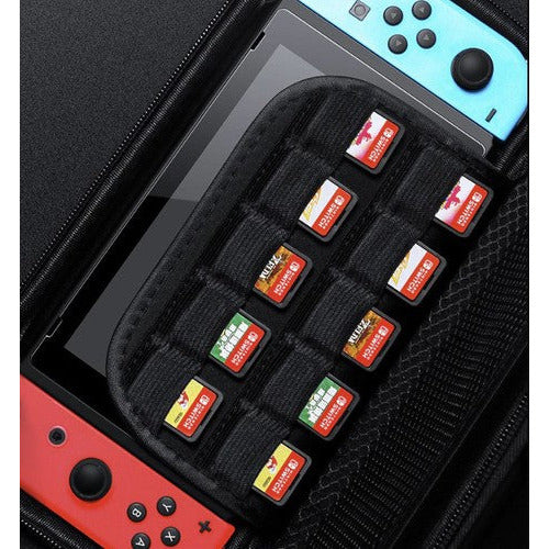 Nintento switch opberg case van hard materiaal met vak voor 10 spellen zwart - Afbeelding 3