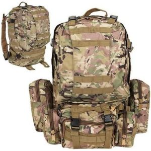 Militaire Rugzak Camouflage 45L – Waterdichte Survival Rugzak – MOLLE Systeem – Snelsluiting – 3 Afneembare Tassen – Outdoor & Hiking Backpack
