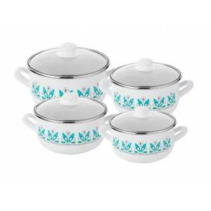 Emalia Vintage retro Camellia 8 delige emaille pannenset - geschikt voor inductie