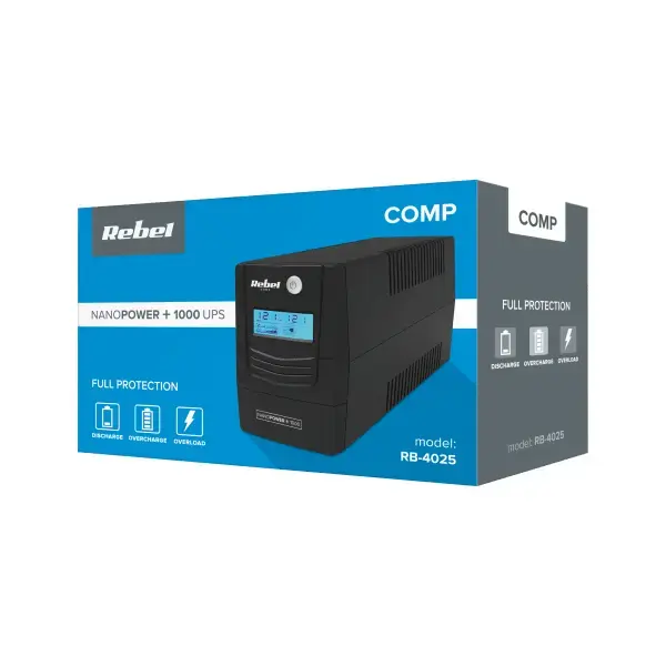REBEL UPS 1000VA – LCD – Noodstroomvoorziening 600W – USB & RJ45 – Batterij Back-up voor PC & Router - Afbeelding 9